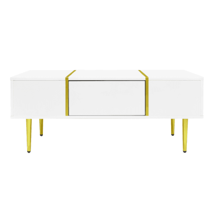 Modern High Gloss White Coffee Table with Gold Accents - image 2