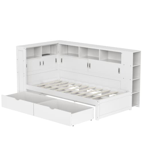 White Single Cabin Bed with Trundle, Storage and USB Ports - image 10