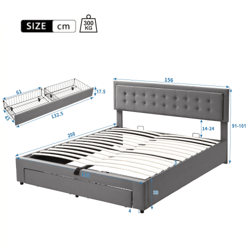 Upholstered King Size Bed with LED Lights and USB Charging Port (5ft) - image 16