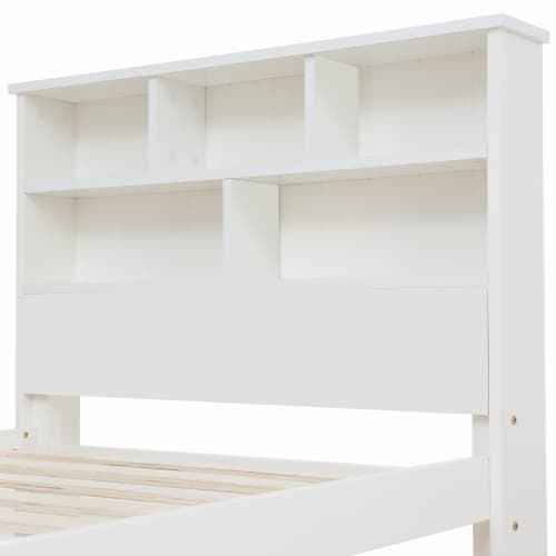 White Wooden Single Bed Frame with Storage Drawer & Shelves - image 12