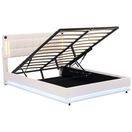 Smart LED Bed with Storage, Lights & USB Charging - Beige