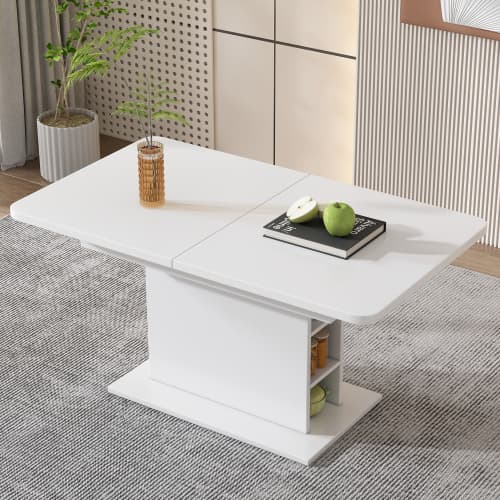 Modern White Extendable Dining Table with Built-in Storage - image 1