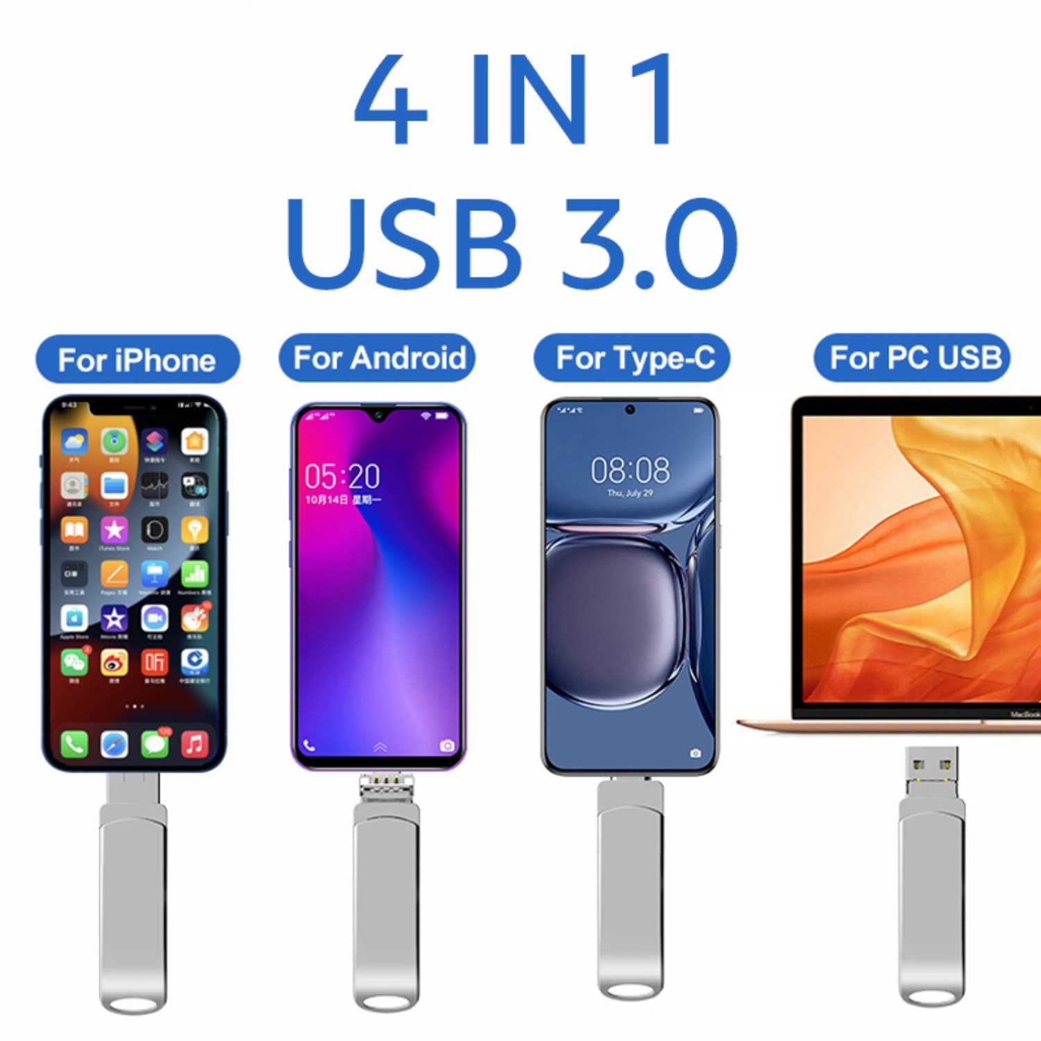 One flash drive for iPhone, Android, and PC — four connectors - image 12