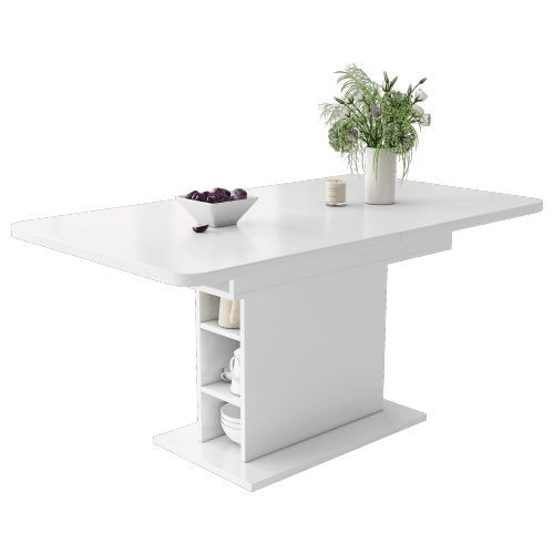 Modern White Extendable Dining Table with Built-in Storage
