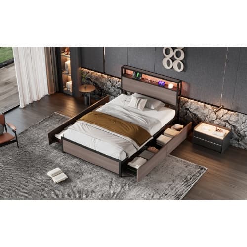 Modern Single Metal Bed with Storage, LED Lights & USB Charging Ports - image 1