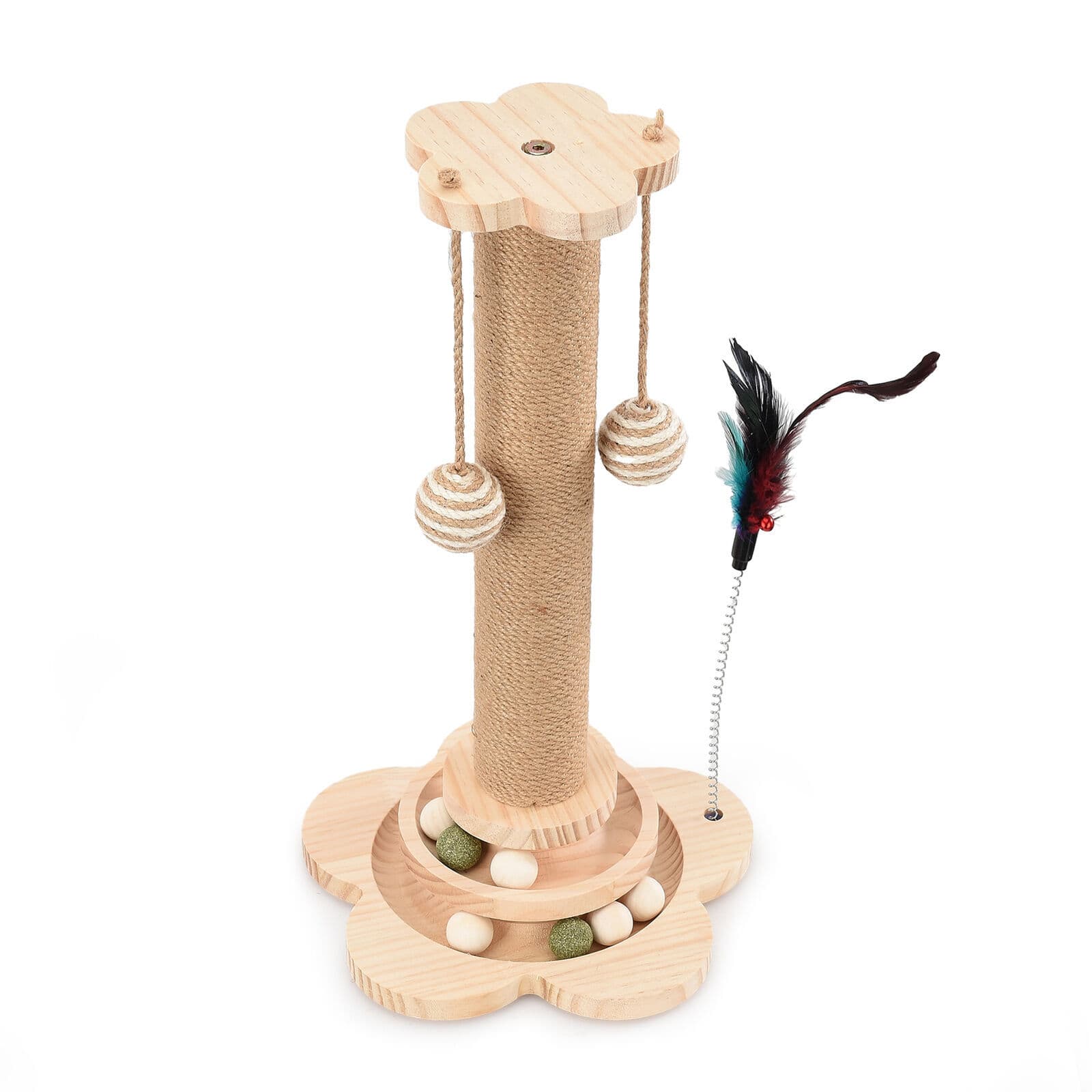 Wooden Cat Activity Centre with Scratching Post and Ball Track - image 6