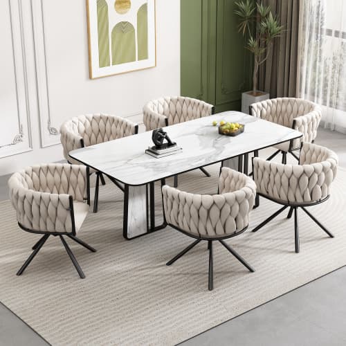 Effortlessly Elegant Beige Velvet Swivel Dining Chair - image 2