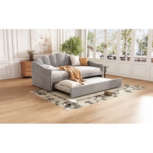 Upholstered 3ft Single Day Bed with Pull-Out Trundle in Grey Velvet - image 19