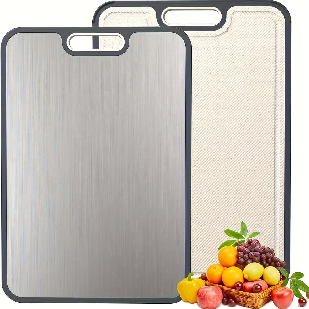 Double-Sided Chopping Board: Stainless Steel and Textured Surface - Doublesided chopping board