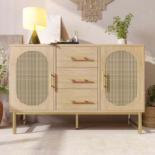 Oak Effect Rattan Sideboard with Ample Storage - image 20