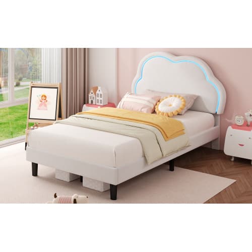 Discover the Cream Velvet Single Bed with LED Cloud Headboard - image 2