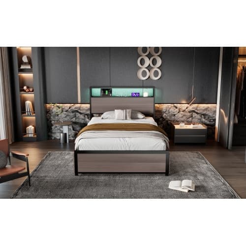 Modern Single Metal Bed with Storage, LED Lights & USB Charging Ports - image 8