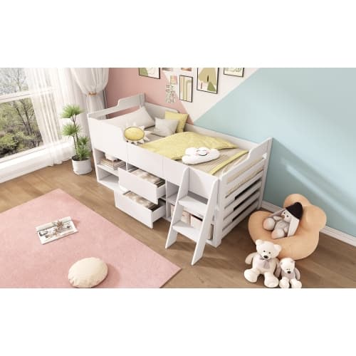 Children's White Mid Sleeper Bed with Drawers & Shelves - image 22