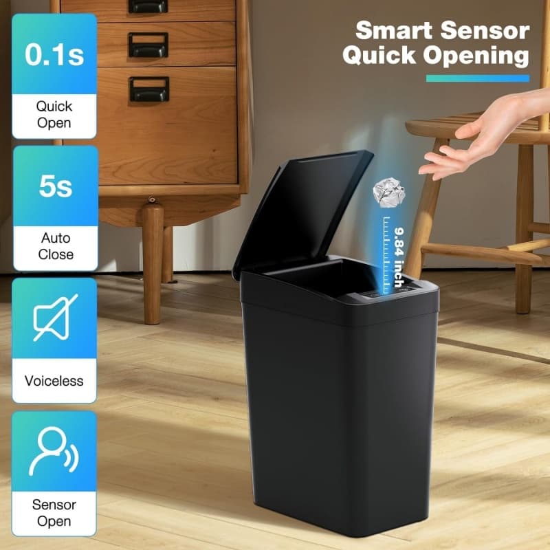 Effortless 12L Smart Sensor Bin for a Fresher Bathroom - Black