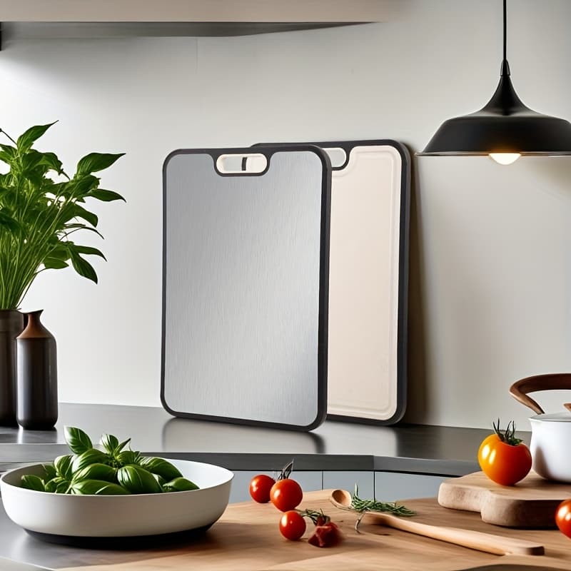 Double-Sided Chopping Board: Stainless Steel and Textured Surface - image 1