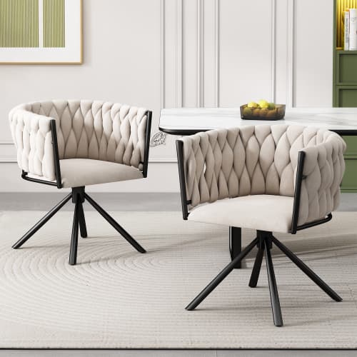 Effortlessly Elegant Beige Velvet Swivel Dining Chair - image 1