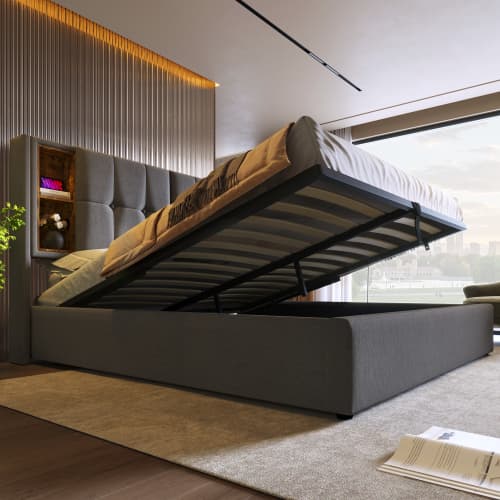 Upholstered King Size Ottoman Bed with Smart Headboard - image 6