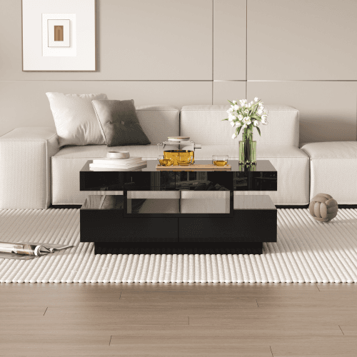 Modern Black Gloss Coffee Table with LED Lighting and Storage - image 2