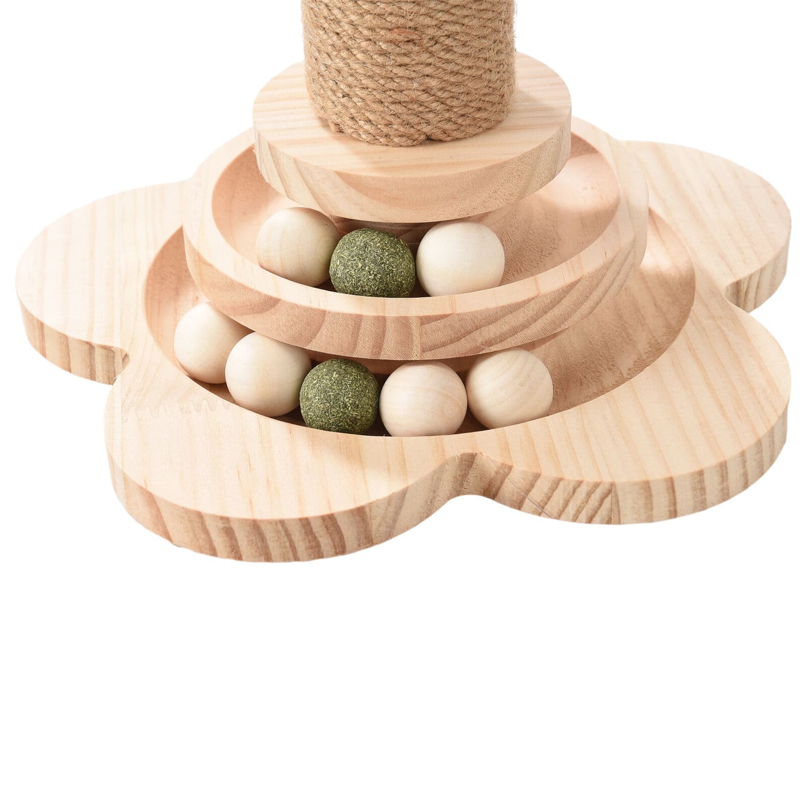 Wooden Cat Activity Centre with Scratching Post and Ball Track - image 8