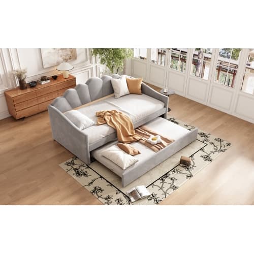 Upholstered 3ft Single Day Bed with Pull-Out Trundle in Grey Velvet - image 9