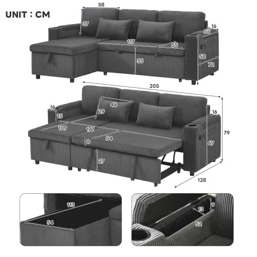 Transform Your Space with this Grey Corduroy Corner Sofa Bed - image 5