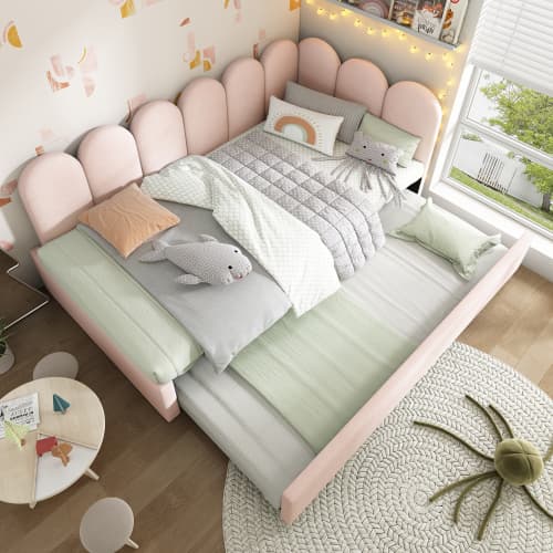 Upholstered Daybed in Pink Velvet with Pull-Out Guest Bed - image 18