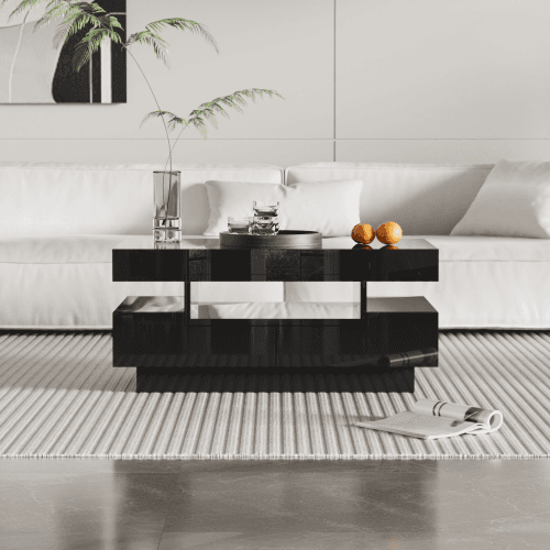 Modern Black Gloss Coffee Table with LED Lighting and Storage - image 16