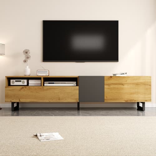 Industrial Style TV Stand, 170cm, in Wood and Grey - image 19