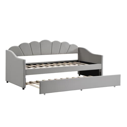 Upholstered 3ft Single Day Bed with Pull-Out Trundle in Grey Velvet - image 15
