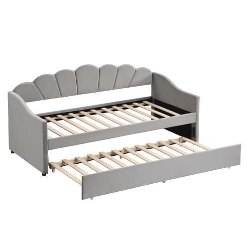 Upholstered 3ft Single Day Bed with Pull-Out Trundle in Grey Velvet - image 25