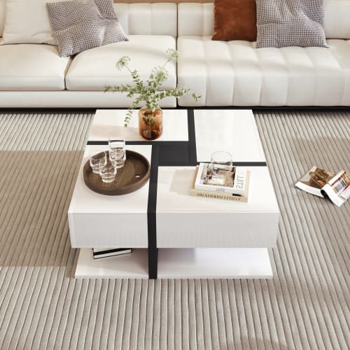 Modern Square White Coffee Table with 4 Storage Drawers - image 7