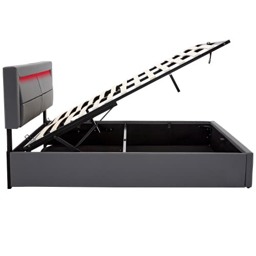 Modern Grey Upholstered King Size Ottoman Bed with LED & USB - image 8