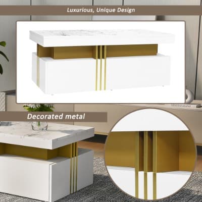 Modern White Coffee Table with Marble Effect Top and 2 Drawers - image 14