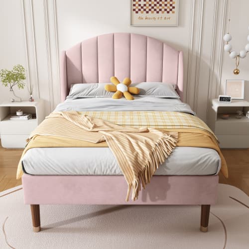 Upholstered Single Bed in Pink Velvet (3ft / 90x190cm) - image 16
