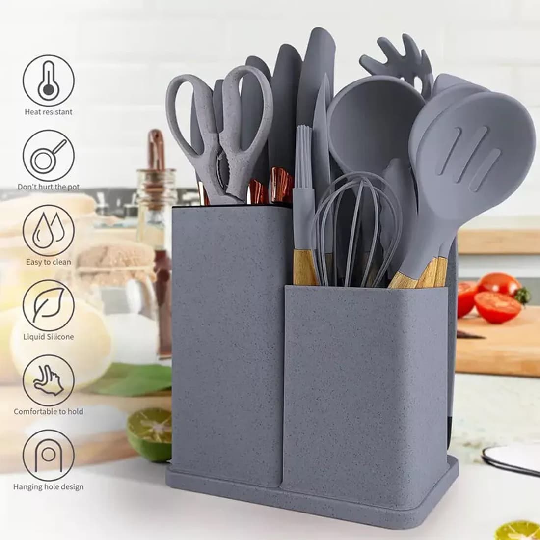 Complete 19-Piece Silicone & Wood Kitchen Utensil Set