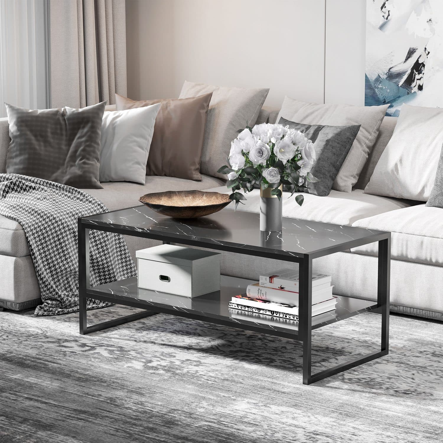 Black Faux Marble Coffee Table - image 5