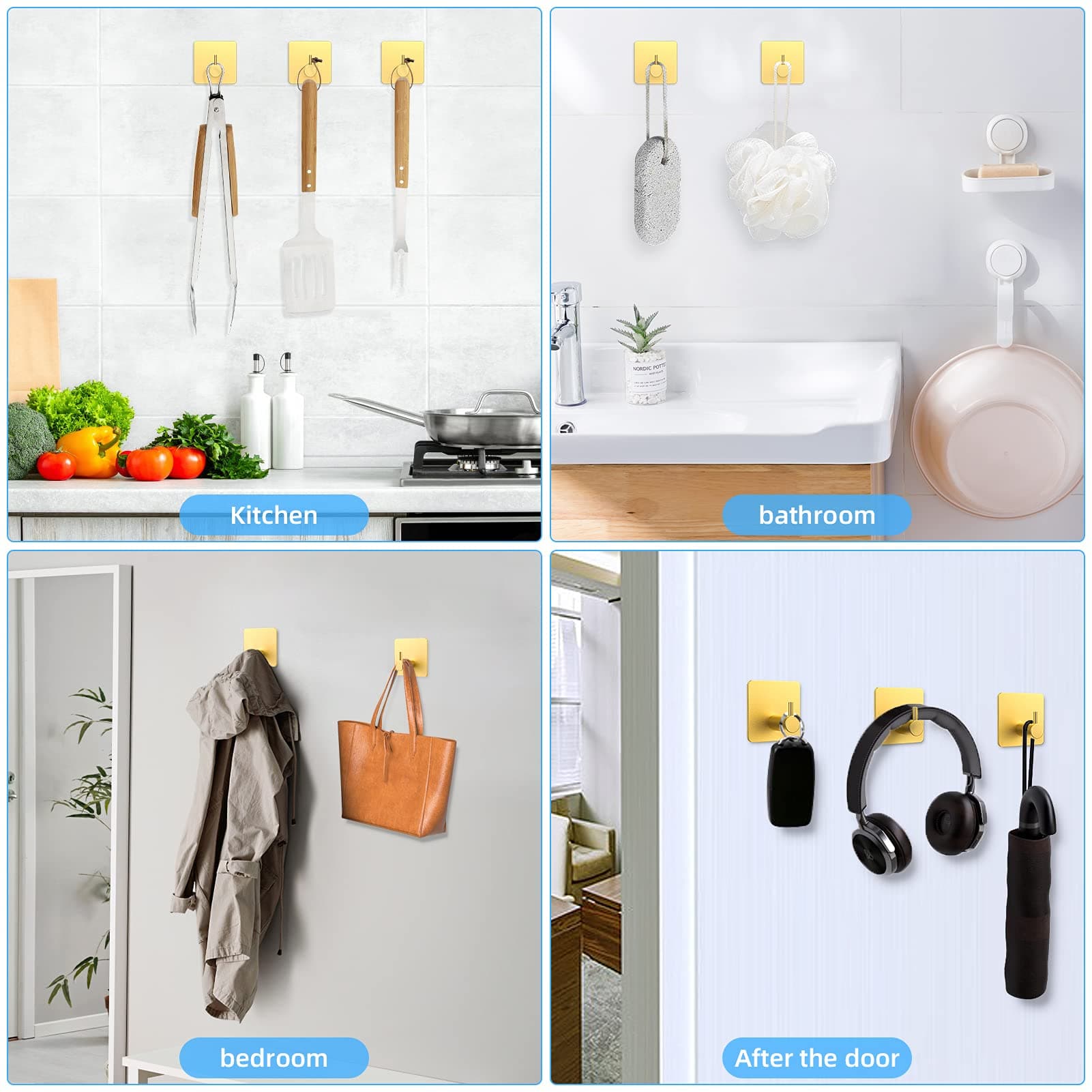Gold No-Drill Towel Hooks for Bathrooms and Kitchens - image 4
