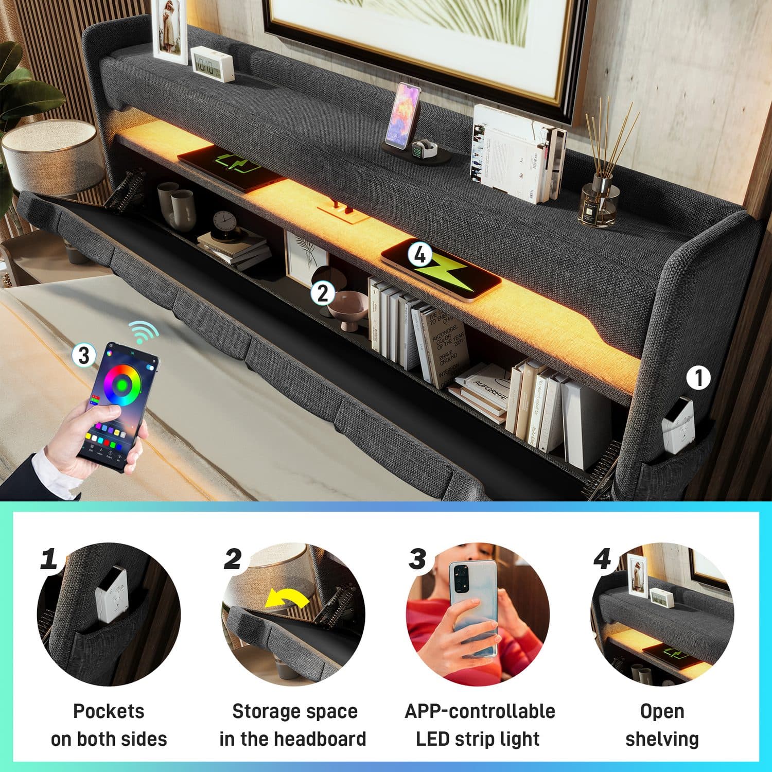 Super King Hydraulic Bed with LED Lights & USB-C Port - image 5