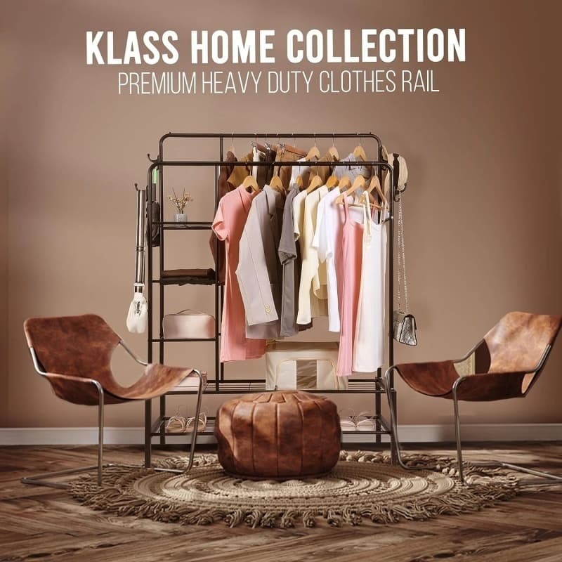 Free-Standing Clothes Rail with Storage Shelves and Shoe Rack - image 8