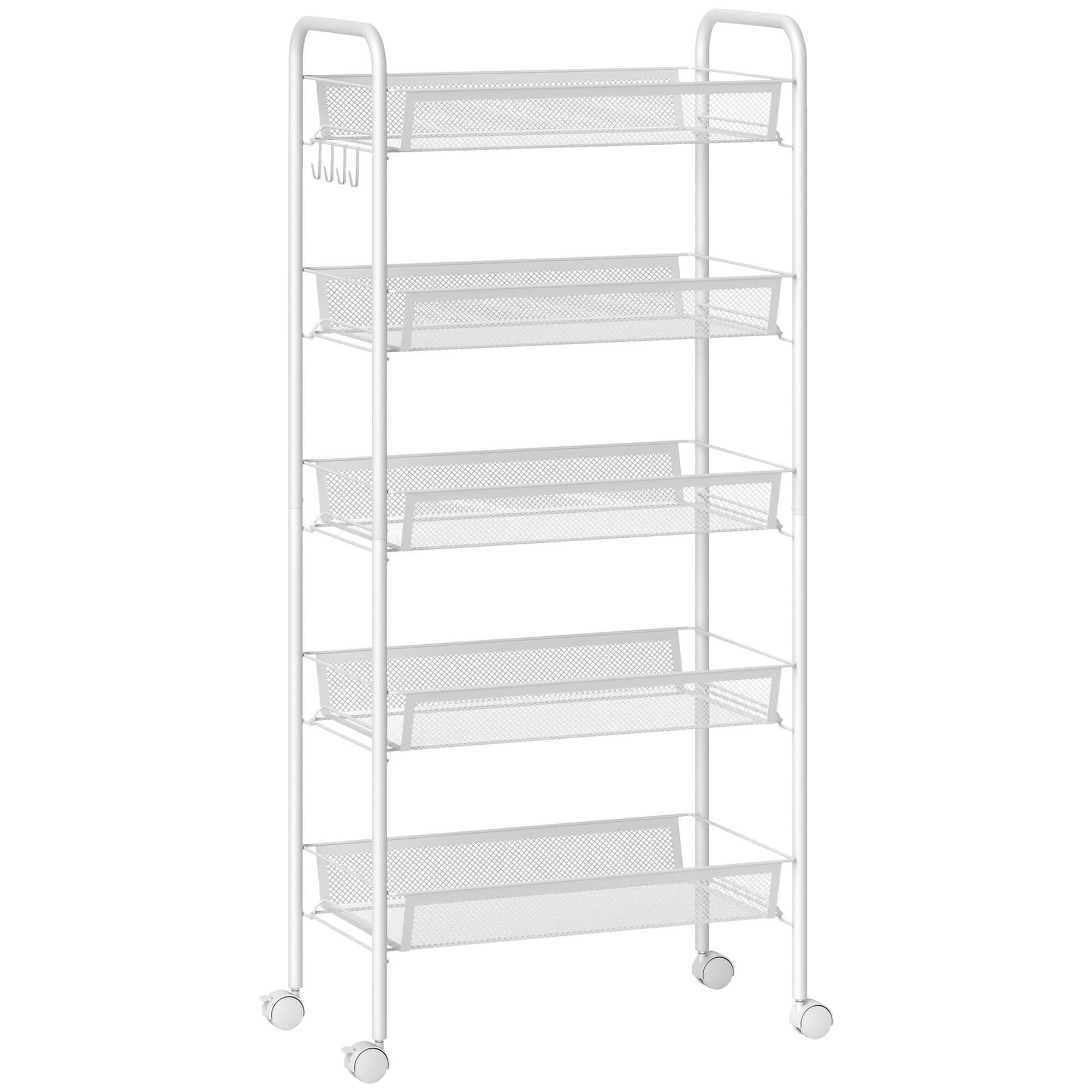 Move everyday storage easily with a slim five tier trolley - White