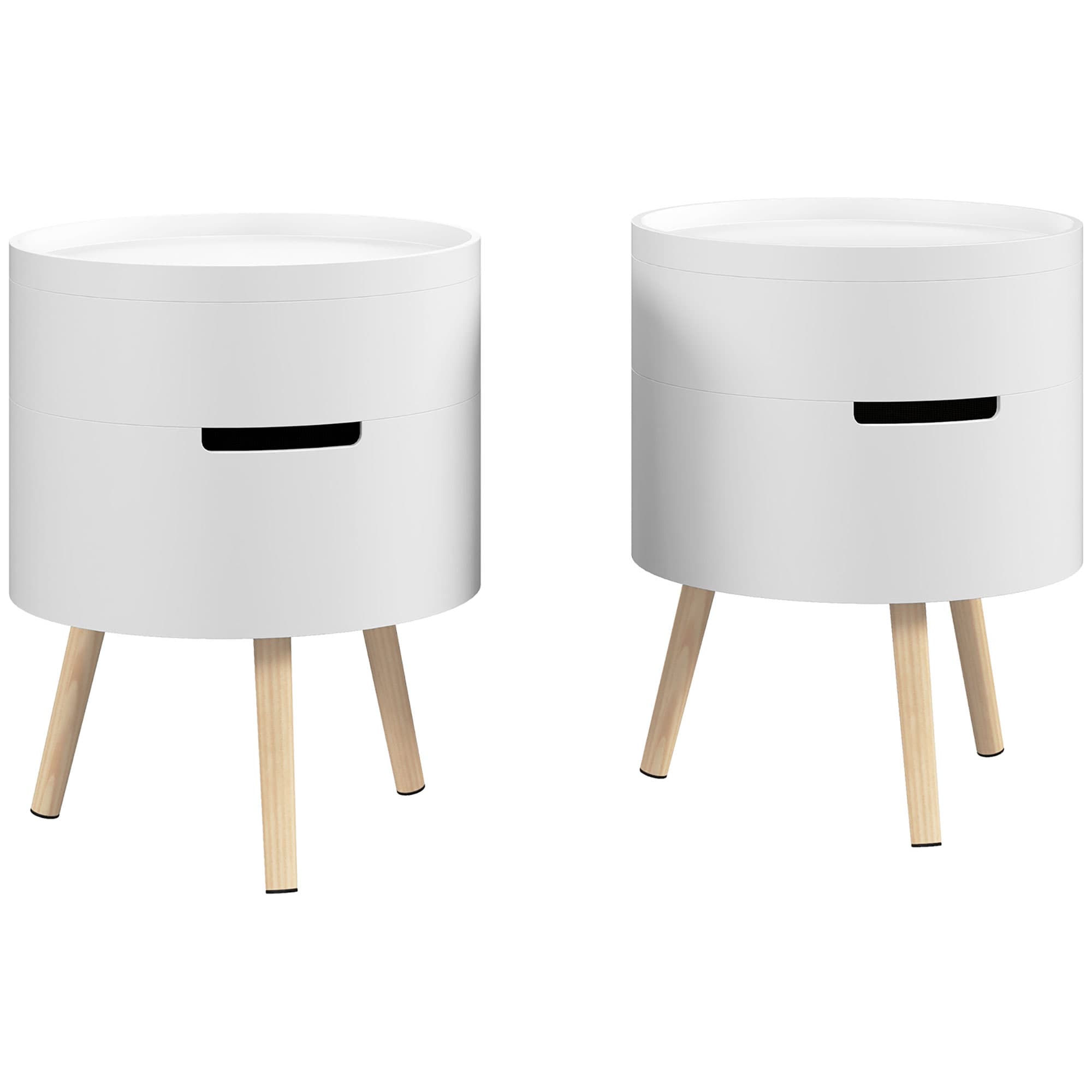 Pair of Round White Side Tables with Hidden Compartment - White