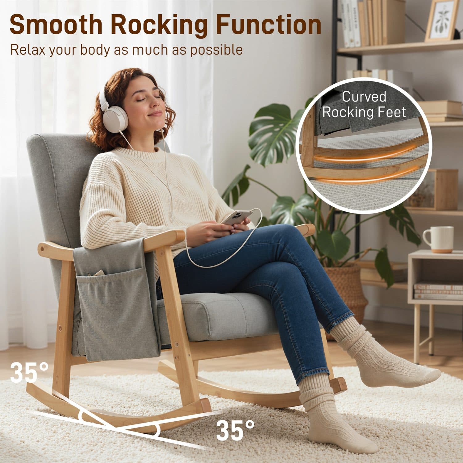 Relax Effortlessly in the Light Grey Rocking Accent Chair - image 5