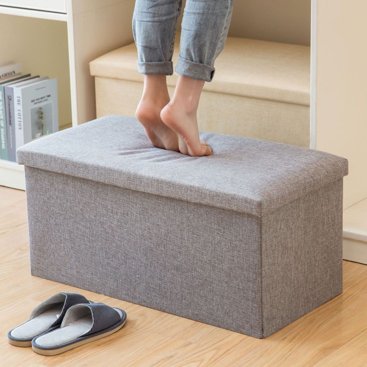 Foldable Grey Storage Ottoman Seat for Tidy Rooms - image 6