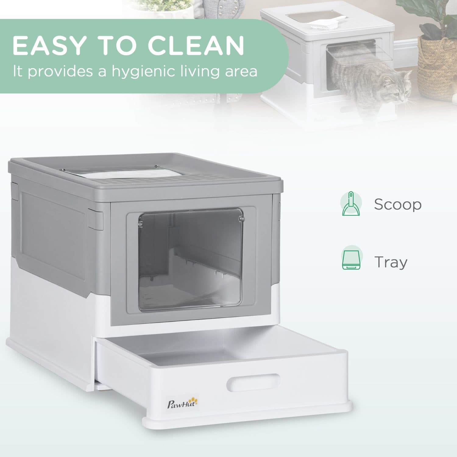 Hooded Cat Litter Box with Front Entry and Scoop - image 5