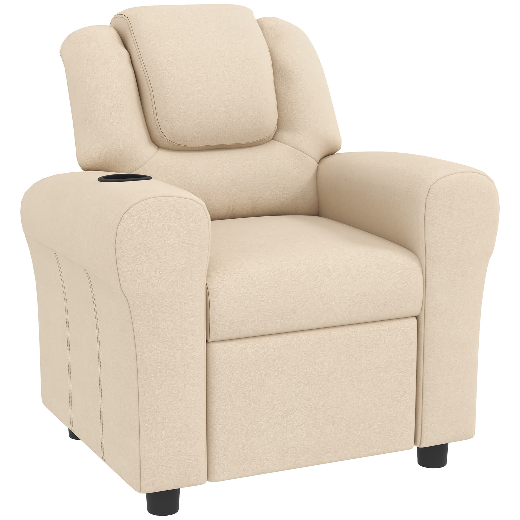 Children's Recliner Armchair with Cup Holder — Beige