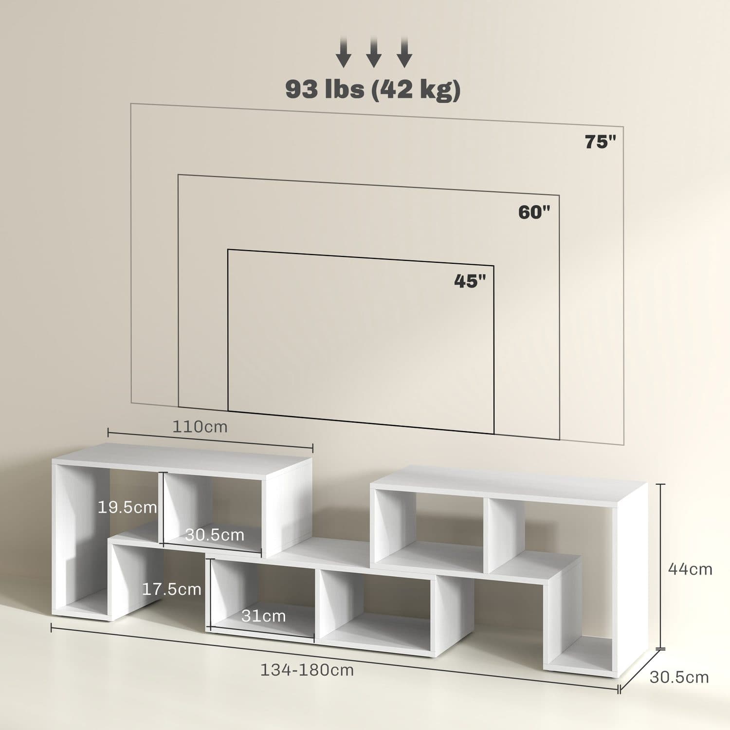 White Modular TV Stand — Three Configurable Blocks - image 2