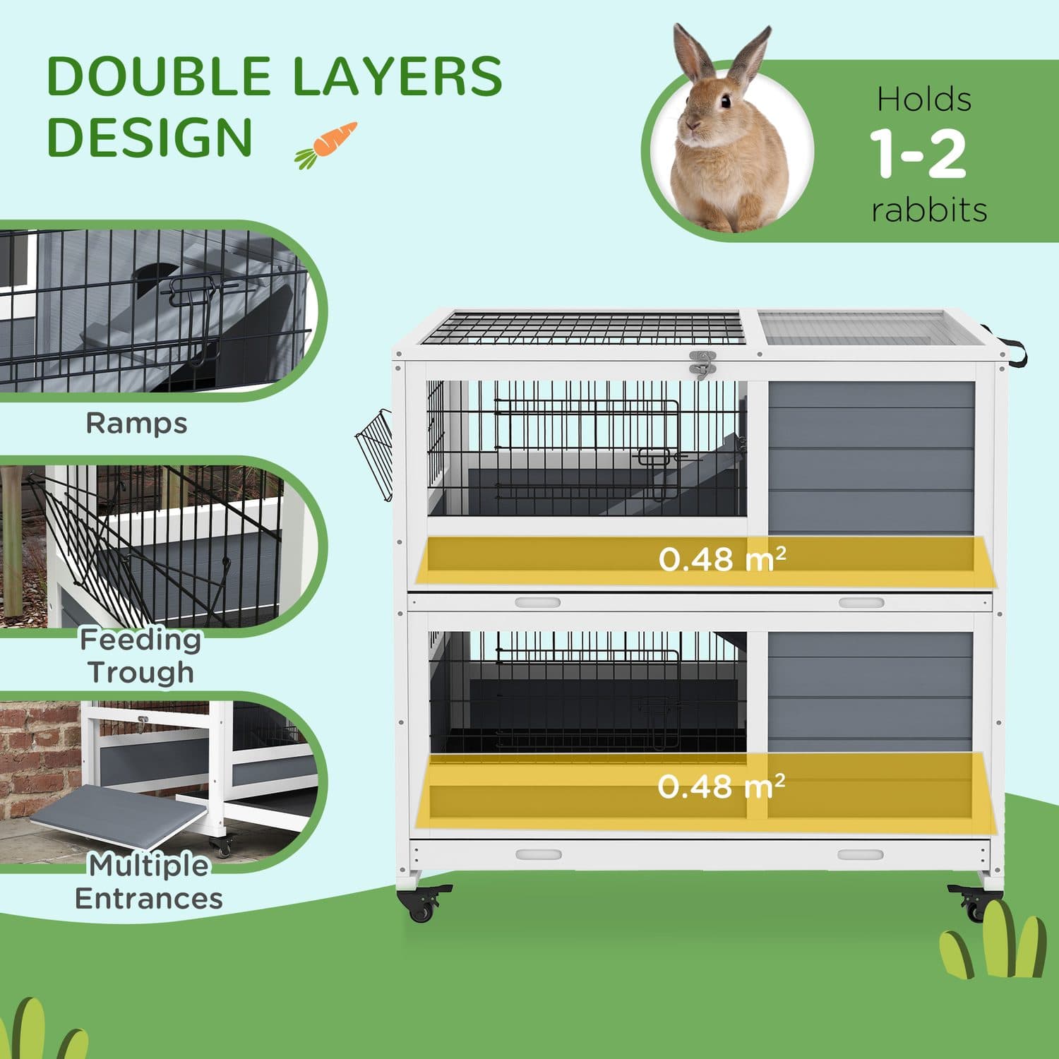 Two-Tier Indoor Rabbit Hutch with Ramps and Feeding Trough - image 5