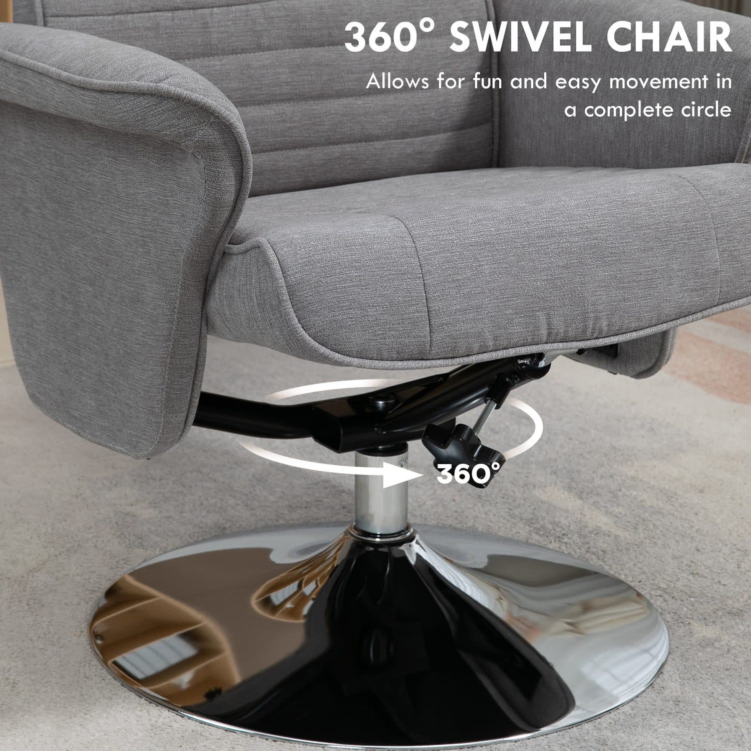 Unwind in the Grey Velvet Swivel Recliner Chair & Footstool - image 2