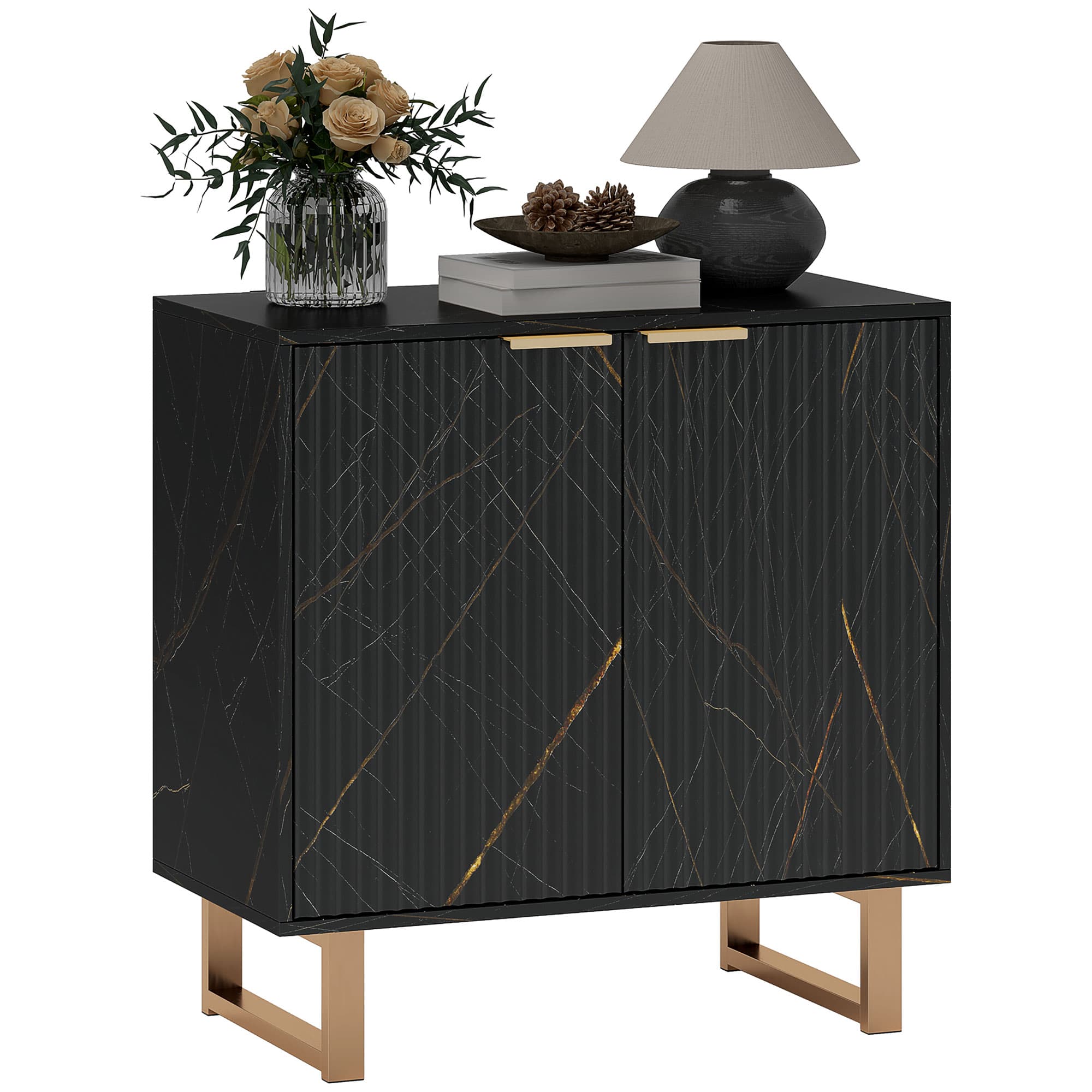 A two-door storage sideboard with a bold marble-effect finish