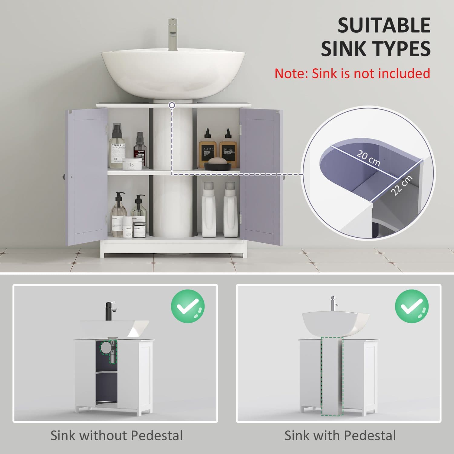 Grey and White Under-Sink Bathroom Cabinet - image 5
